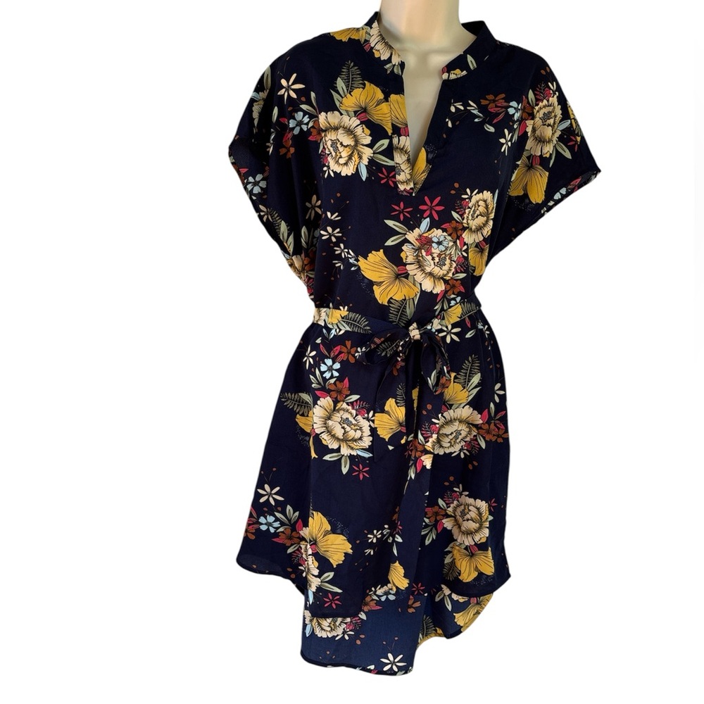 Shein LUNE Women's Summer Floral Print V-Neck Short Sleeve Casual Dress Size XL